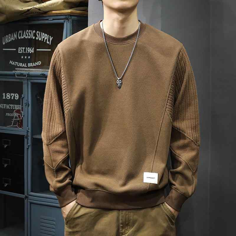 メンズ アメリカン 成人男性用 編み物 汗水 プルオーバー 冬 表現スタイル ゆったり 填まる 気が大きい大きさ 心地よい 労働者の一団のど首 ティーシャツ 上衣