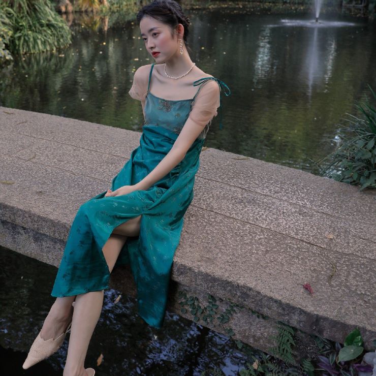 6月30日 新作 松刺繍のグリーンワンピース 松刺繍のグリーンワンピース ワンピース ドレス ドレス 二次会 結婚式 大人 上品 入園式 卒業式 入学式 Ol レディース 春 夏 秋 冬 Waskoogrody Pl