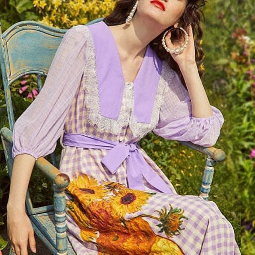 9月30日時 新作 向日葵デザイン格子柄ワンピース 向日葵デザイン格子柄ワンピース ワンピース ドレス ドレス 二次会 結婚式 大人 上品 入園式 卒業式 入学式 Ol レディース ロング丈 長袖 柄物 秋 冬 Fitolab Com Br