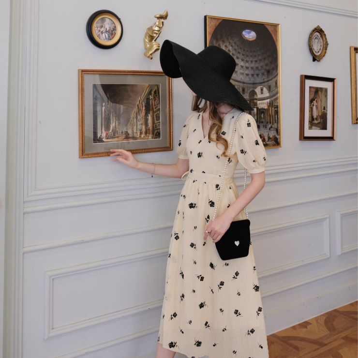 9月10日時 新作 薔薇柄プリントワンピース 薔薇柄プリントワンピース ワンピース ワンピ 入学式 結婚式 入園式 卒業式 二次会 Ol オフィス レディース 春 夏 秋 冬 Novix Com