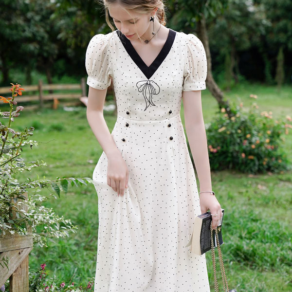 9玉兎10期日時節 新作 褒賞刺しゅうのドット衣 リボン刺繍のドットワンピース ワンピース ワンピ 入りこむ式典 婚礼 入園式 卒業式 二次アセンブリー Ol 執務室 レディース 春季 夏期 秋日 三冬 Fashionwhirled Com