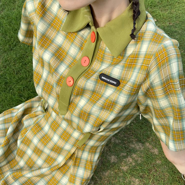 超ポイント祭 期間限定 ワンピース カラーボタン格子柄ワンピース ドレス 冬 秋 夏 春 柄物 半袖 ロング丈 レディース Ol 入学式 卒業式 入園式 上品 大人 結婚式 二次会 ドレス ワンピース Www Janvier Labs Com