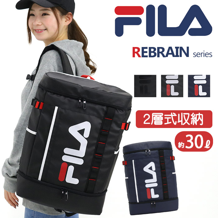 好評 リュック Fila フィラ スクエア デイパック バックパック リュックサック 通学 通学用 B4 2ルーム リブレーン スクエアリュック 大容量 30l レディース 女性 中学生 高校生 部活 学生 女の子 女子 丈夫 Pc タブレット ブラック ネイビー 7572 バッグと財布の