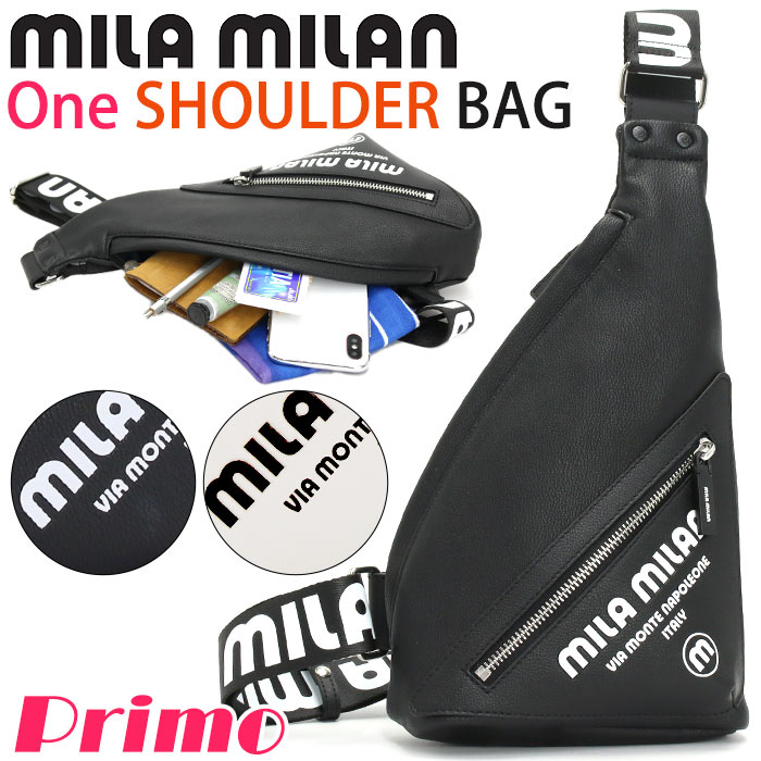 【ポイント10倍】 ミラミラン ボディバッグ mila milan ワンショルダー ボディーバッグ ボディ バッグ プリモ Primo トライアングル メンズ レディース ユニセックス サブバッグ 通学 通勤 人気 旅行 黒バッグ ブラック 防水 アウトドア シンプル 261911|バッグと財布のリアン