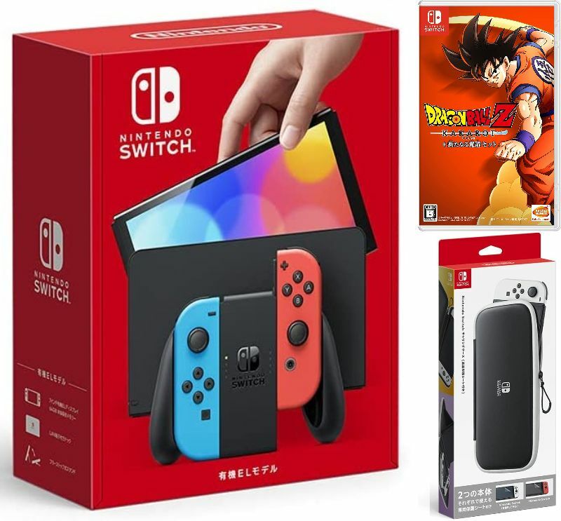 【無料ラッピング対応】Nintendo Switch(有機ELモデル) Joy-Con(L)/(R) ネオン+ ドラゴンボールZ KAKAROT + 新たなる覚醒セット(ソフト)+ キャリングケース任天堂スイッチ 本体クリスマスクリスマスラッピングお誕生日|TOWA