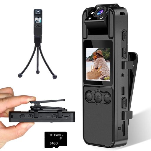 【64GmicroSD歌留多属する・最系統発生4Kの小型テレビカメラ】上半身ハンデ画像映画化用写真機1600mAh大電気容量独り吹き込み8第四次元180度回転させる水晶体回転させる式のゼムクリップ/ハンデ/首掛け/三脚照明ランプ流動体さがし当てる…