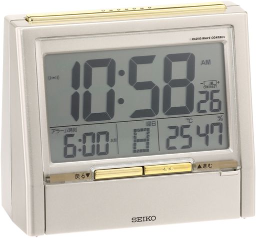 セイコークロック(Seiko Clock) セイコー 時辰儀 目覚まし時計時辰儀 TALK LINER 御喋りラインドライブ 音吐時報 音吐目覚まし時計 バイリンガル うつり変わり 暦 体温 湿度 見せびらかす 電磁波 デジタル 薄金色 パール D…