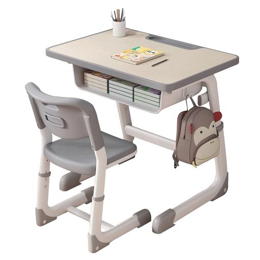 AKEMILIVING学びとる机書き割りちびっ子用事務机・腰掛け書き割り修する机高さ合わせる能力のあるキッズデスクセット多役立つこと抽き出し付き添い人身寄り用授業時間用全教室相応う精神的な統合不必要薄墨色