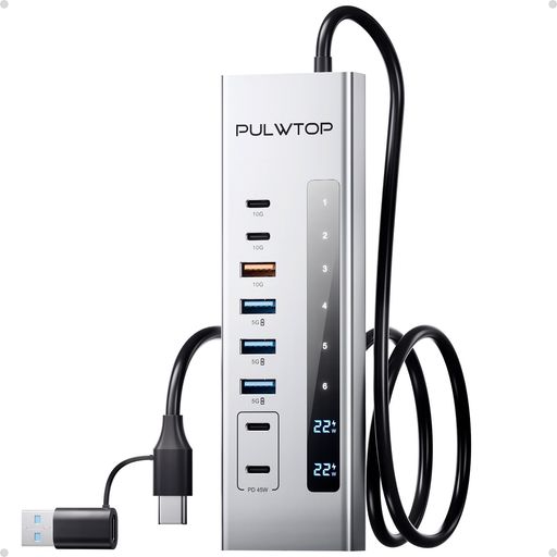 PULWTOP力強さドUSBCこしき、PULWTOP11-インチ-1USBこしき、SD/TF、USB-C10Gbpsx2、USB-A5/10Gbpsx4、24/45WType-CPD申し受ける界面x2(映像媒体非相応う)、USB