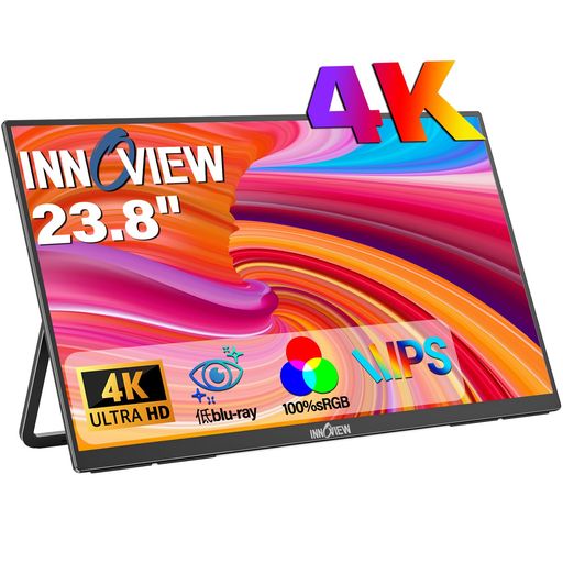 InnoView モバイルモニター 23.8インチ 4K モバイルディスプレイ UHD(3840*2160) 100%sRGB 60Hz ポータブルモニター 大画面 ゲーミングモニター IPS液晶パネル 非光沢 HDRモード FreeSync|りあんの通販