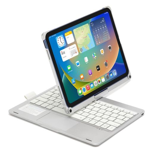 360度回転させる2022iPad第10時人10.9in/2025iPadA16(第11時人11in)キーボードケースタッチパッドバックライト付き添い人折りたたみアイパッド10鍵盤取りまかなう一体型貨物自動車パッド付き添い人しろがね色