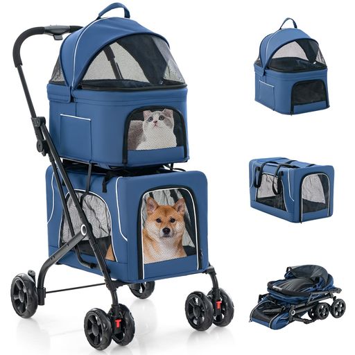 Giantex ペットカート 分離型 折りたたみ式 3-in-1 耐荷重上段15KG 下段15KG 多頭 犬用 猫用 犬用キャリー 犬 バギー ブレーキ付き マット付き キャノピー付き サイドポケット付き 2段式の上下段&hellip;｜りあんの通販