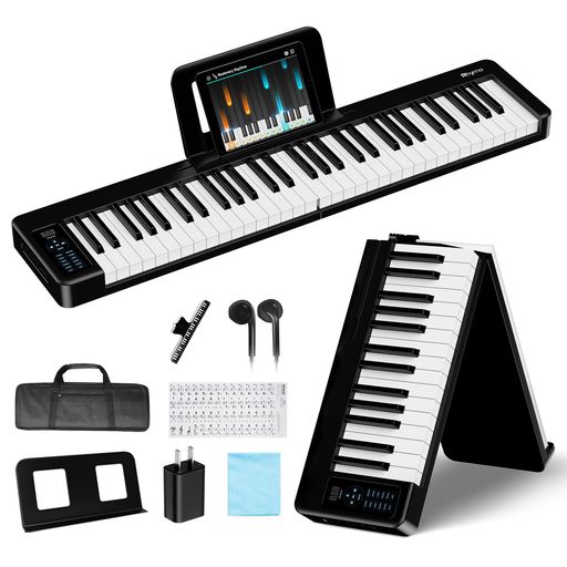 電子ピアノ 折りたたみ式 61鍵盤 タッチレスポンス対応 ポータブルキーボード 初心者セット 専用ペダル/譜面台/耐衝撃ケース付属 Bluetooth接続 大容量バッテリー内蔵 日本語説明書付き|りあんの通販