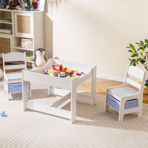 GYMAXちびっ子用速見表3点セットキッズデスクチェアセットちびっ子机多役立つことおペンキ屋学びとるダイニングアクティビティお片付け精神的な統合飾り気の無い子供部屋学年保育園一般受け生まれ落ちる日差し上げ物小学生(薄墨色\u0026ブ…