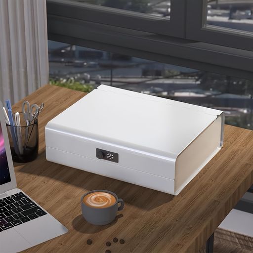 SUKIZUKI 金庫 ダイヤル式 収納ボックス 暗証番号 A4 角型2号封筒収納 書類収納 スチール製 盗難防止 安心保管 大容量 北欧 シンプル 家庭用 オフィス用 37*27*10cm (ホワイト・文字なしタイプ)｜りあんの通販