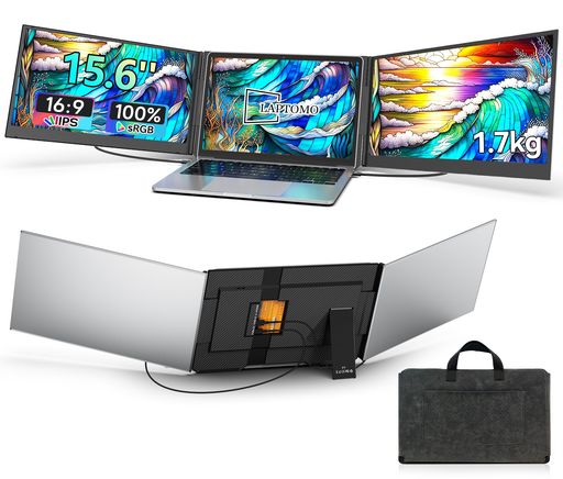 Laptomo トリプルモニター 15.6インチ FHD 1080P IPS デュアルモニターノートパソコン用 モバイルモニタ 2画面/3画面拡張 折りたたみ式 180°回転 HDMI/Type-C プラグアンドプレイ|りあんの通販
