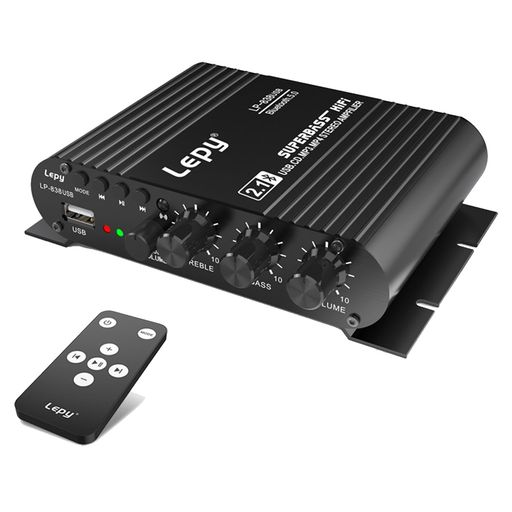 Topsky パワーアンプ オーディオサウンドアンプ ミニアンプ Bluetooth HIFIデジタル 最大出力38Wx2+50W オーディオ LP838BT RCサポート 車載 家庭用 USB パーティー用 忘年会 新年会 結婚式 リモコン付き｜りあんの通販