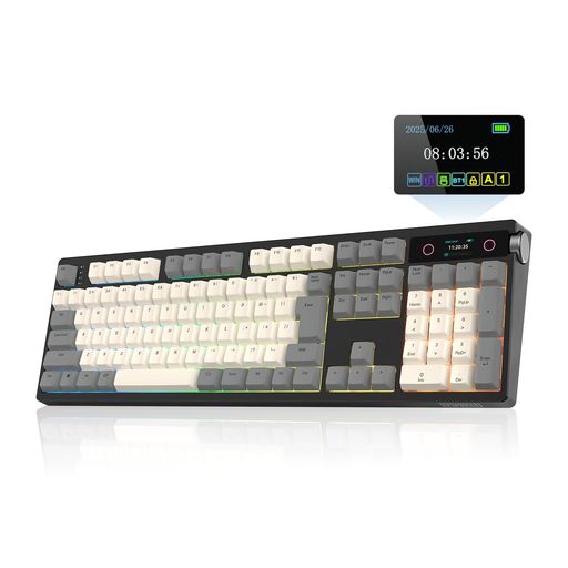 MechLands x EPOMAKER TH108 PRO 日本語配列 メカニカルキーボード フルサイズ テンキー付き ゲーミングキーボード ワイヤレス ディスプレイ&ノブ付き 2.4GHz/BT5.0/Type-C接続(Black&Silver,|りあんの通販