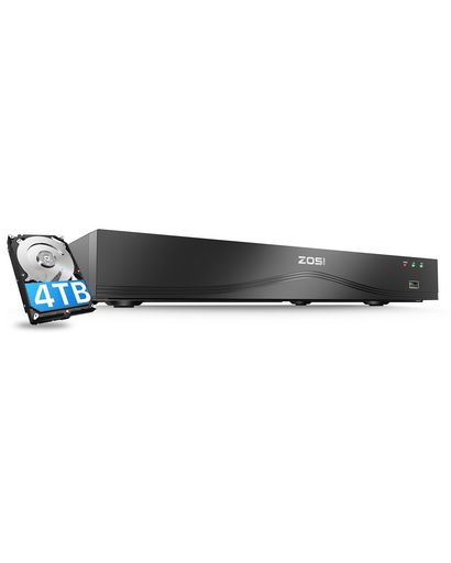 ZOSI 16チャンネル POE NVR レコーダー 800万画素 H.265+ 監視レコーダー 4TB HDD内蔵 AI人体/車両/顔検知 スマホ/PC対応 遠隔操作 メール通知 店舗/業務用 防犯カメラシステム 日本語対応｜りあんの通販
