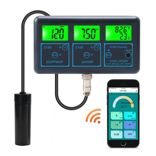 水質テスター ハイドロップ PH/PPM/ORP/CF/EC/温度/湿度用 マルチパラメータ Wifi 壁掛け式 充電式 連続モニターテスター 水族館用 (7in1)|りあんの通販