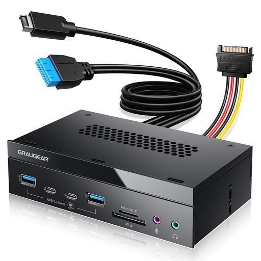 GRAUGEAR5.25inUSB3.2マイコンフロントパネルカードリーダー|オーディオ界面付き添い人|SD/microSD内部的歌留多指導者|USB3.2Type-EKey-A
