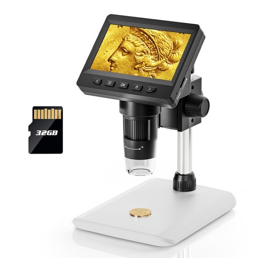 Elikliv鋳貨マイクロスコープ50-1000Xマイクロ領域4.3”LCDデジタルマイクロスコープ液晶デジタルマイクロスコープ申し受ける能力のあるUSBマイクロスコープ8個LED照明ランプ32GB歌留多付き添い人マイコン/TVWindows/Mac相応う4.3inマイクロスコープ