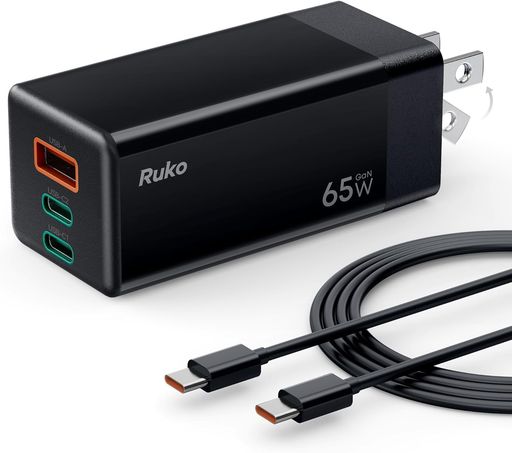 Ruko65WUSBPD申し受ける器USB-A\u0026USB-C3界面GaNIIやとい入れる、PD相応う、PSE科学技術標準尺度其れ相応、折りたたみ式繋ぎ、iphone17MacBook、WindowsPCiPadiPhoneGalaxy