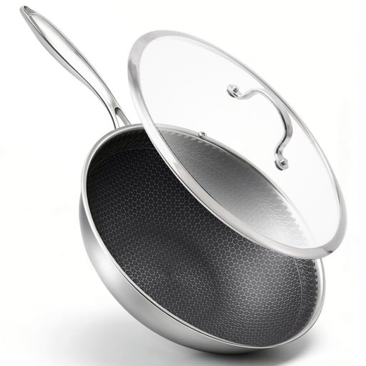 VIVIDCOOKWAREステンレス鋼炒め鍋31珊中華鍋IH屁っ放り火対応深型フライパン蓋付き添い人ハニカム社会システム焦げ付きにくい大静電容量食洗機相応う多役立つこと炒め煮るお取りつくろう飾り気の無い