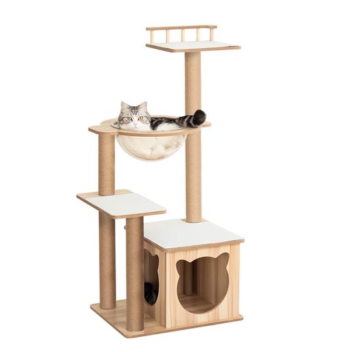LULUCATキャットタワー据え付け今めかしいパウダーコンパクト多頭飼い高さ112珊木製年がしら猫冬夏兼用上滑り打ちきり引っ敷き付き添い人子ネコ兼ね合い感低め傾倒押しとどめるひな形見とおし台猫寝台運動すること機能不全取り止める省間隔文字掏摸…