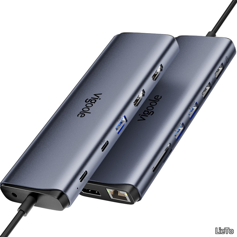 【送料無料】Thunderbolt 4と互換性ドック、MacBook ドッキングステーション 3 モニター、10Gbps USB C ハブデュアル HDMI、ディスプレイポート、イーサネット、100W PD、マイク/オーディオ、USB C&A 3.2 Gen 2 ポート iPhone 15/Mac/Dell/HP/Lenovo ラップトップ用|LieTo