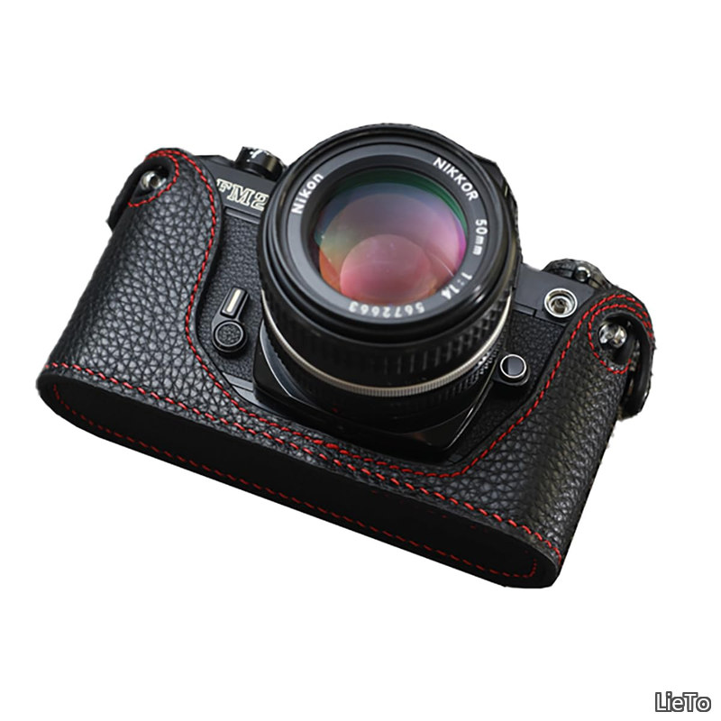 【送料無料】Nikon FM2 ハンドメイド 本革 フルカメラケース バッグ カバー (ブラック+レッド)｜LieTo