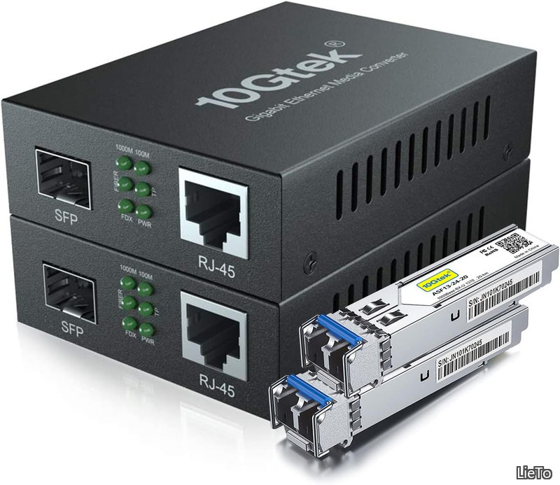 【送料無料】2個セット ギガビット 光メディアコンバーター シングルモード デュアルLCファイバー 1.25Gb/s SFPモジュール to 10/100/1000Base-Tx 1000Base-LX SFP 付き （1310nm 20km）｜LieTo
