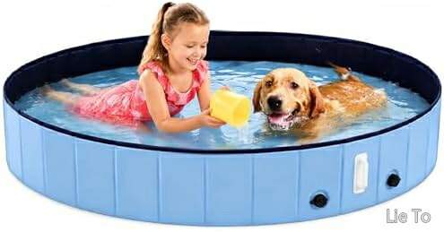 【送料無料】組立不要 ペット 子供用 プール 庭 水遊び 折り畳み式 排水キャップ付き 空気不要 PVC素材 滑り止め 熱中症対策 犬猫お風呂用 160x30cm｜LieTo