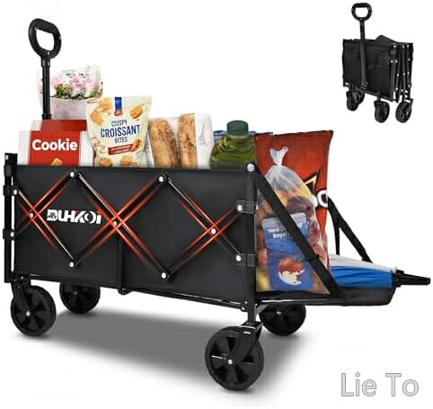 【送料無料】キャリーワゴン 後ろ開き 軽量5.5kg 耐荷重170kg 折りたたみ式 静音ワイドタイヤ 自立収納 長尺物対応 アウトドア キャンプ BBQ 引っ越し｜LieTo