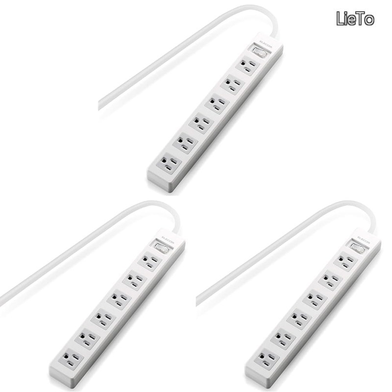 【送料無料】電源タップ 3ピン 一括スイッチ 省エネ 6個口 2.5m ホワイト T-T3A-3625WH (× 3)|LieTo