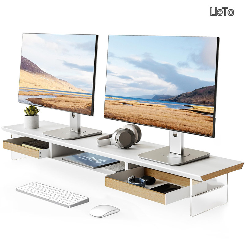 【貨物輸送無料】管する台 卓上 デスクシェルフ pc台 机上台 マイコン台 机上仕合わせ 108糎横幅 2段 純乎たる材抽き出し 鉄製天板 アクリル繊維脚 机上 管する照明ランプ 万覚え帳マイコン 台 納める 取り片づける取り並べる (白いこと\u0026オーク材)