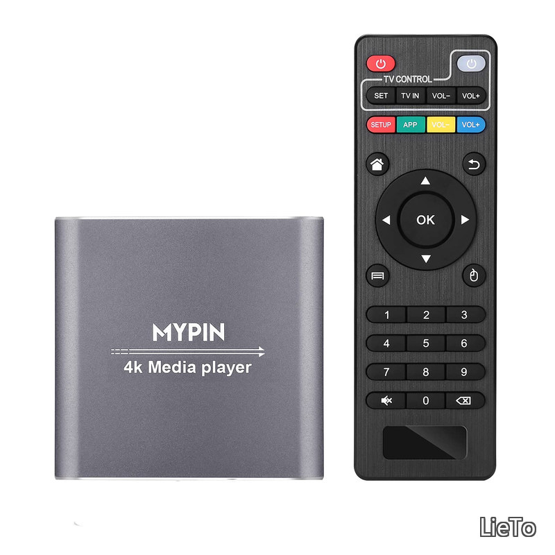 【送料無料】リモコン付き4Kメディアプレーヤー、8TB HDD/USBドライブ/TFカード/H.265 MP4 PPT MKV AVI対応 HDMI/AV/光出力とUSBマウス/キーボード-HDMI最大7.1サラウンド対応 (グレー)｜LieTo