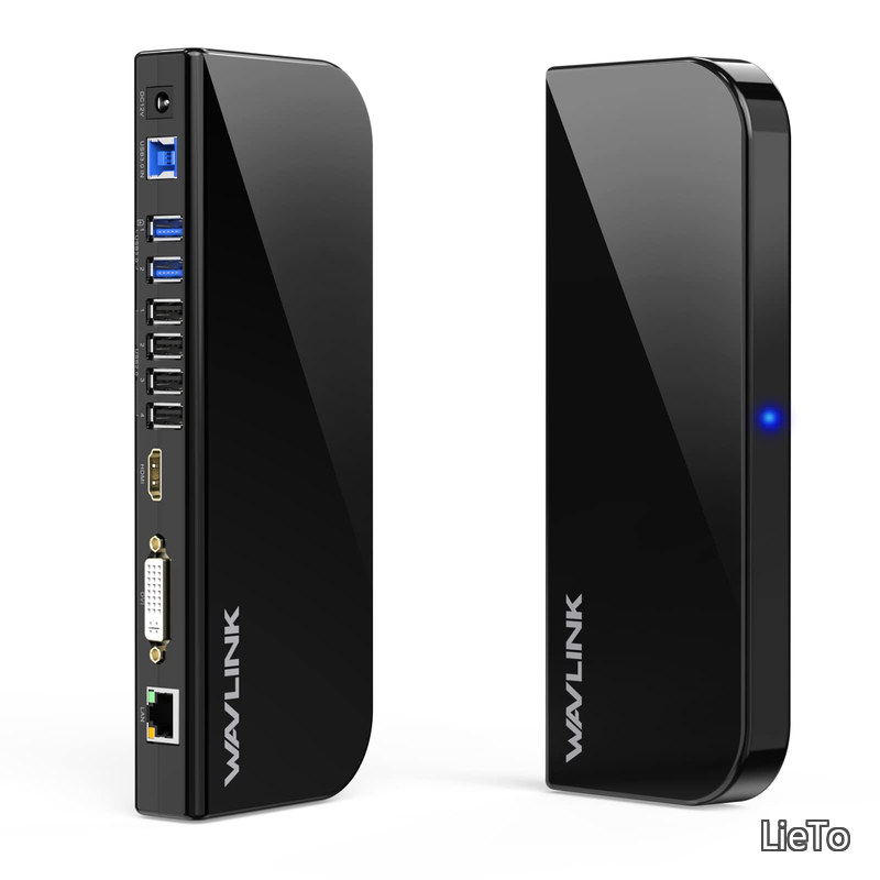 【送料無料】USB3.0 ドッキングステーション横置き Windows/Mac対応 デュアルモニター 2K@60 HDMI DVI VGA (DVI to VGAアダプター) ポート ギガビット イーサネット USB3.0 ポートx2 USB 2.0 ポートx4 音声入出力｜LieTo