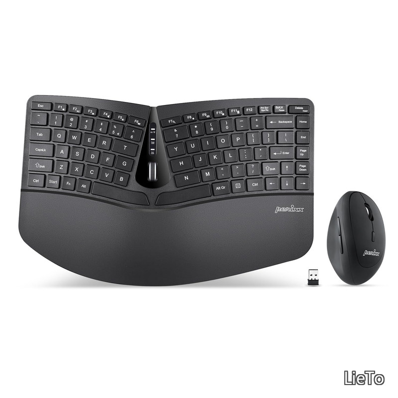 【送料無料】ぺリックス PERIDUO-606 エルゴノミクス ワイヤレス ミニキーボード マウスセット 調節可能パームレスト付き チルトホイール搭載 メンブレン式 (ワイヤレス 英語配列)|LieTo