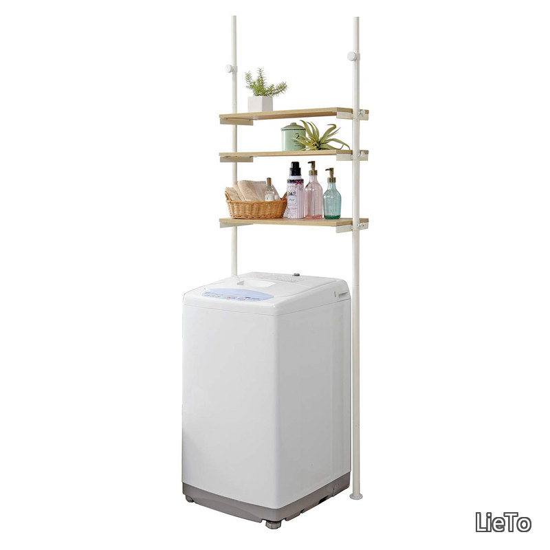 【送料無料】ランドリー収納 洗濯機ラック ランドリー 突っ張り 【高さ無段階調節】 木目調 幅70 ナチュラル×ホワイト KTR-3153WH|LieTo