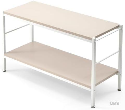 【送料無料】2段ラック 幅90cm ベージュ ローボード風 コンパクト 収納ラック おしゃれ 省スペース リビング 寝室 玄関 ロータイプ 耐荷重30kg メラミン天板 スチールフレーム｜LieTo