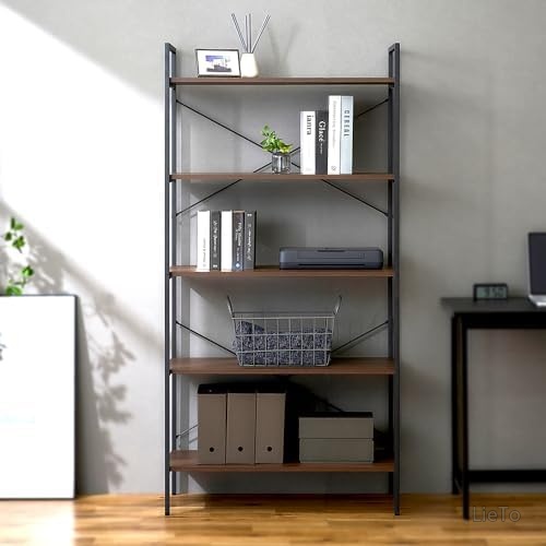 【送料無料】収納ラック 幅80×奥行43×高さ160cm 5段 木製 ブラウン 大容量 リビング 書棚 おしゃれ 簡単組立 耐荷重10kg/段|LieTo