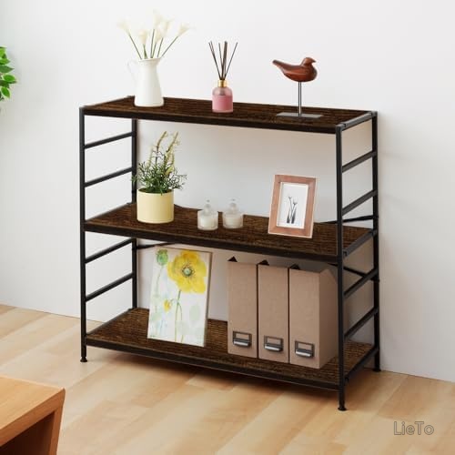 【送料無料】収納ラック 3段 幅90&times;奥行40&times;高さ85cm ブラウン&times;ブラック 木製棚板 スチールラック 高さ調節可能 耐荷重25kg おしゃれ リビング キッチン 隙間収納 高品質 簡単設置｜LieTo