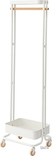 【送料無料】衣類収納ラックスリム ハンガーワゴン 50cm幅 高さ156cm スチール製天然木 おしゃれ 省スペース キャスター付き 脱衣所 クローゼット 収納力抜群|LieTo