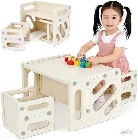 【送料無料】学習机 キッズデスク 椅子セット 1卓2脚 2人用 多機能 軽量コンパクト 組立簡単 1-6歳 幼児 プレゼント ホワイト｜LieTo