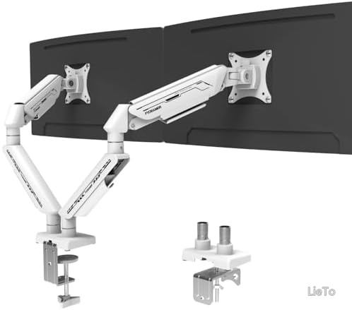 【送料無料】デュアルモニターアーム 2画面 17-35インチ対応 ガススプリング式 耐荷重2-11kg VESA75&times;100 多角度調節 配線収納 デスク最適化 クランプ・グロメット取付 ホワイト｜LieTo