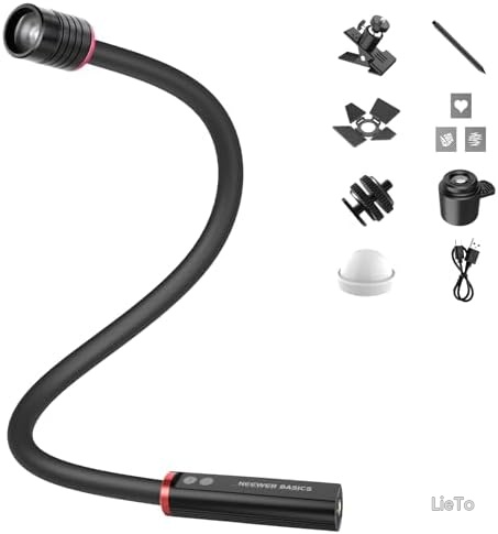 【送料無料】LEDライト マクロ撮影用 アーム式 4W ビーム角調整可能 1830Lux CRI95 高演色性 スポットライト 5色RGB 2500mAhバッテリー コールドシューマウント クランプ GOBOアクセサリー|LieTo