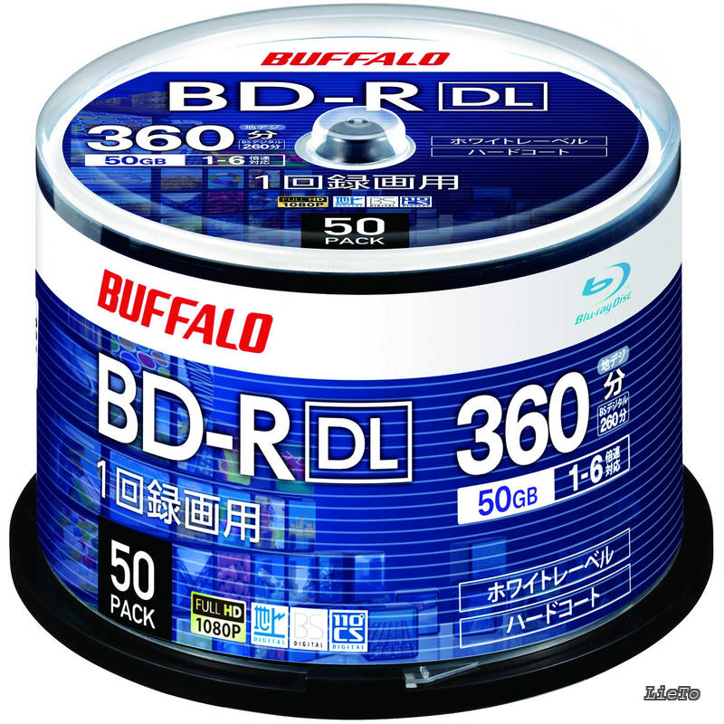 【送料無料】バッファロー ブルーレイディスク BD-R DL 1回録画用 50GB 50枚 スピンドル 片面2層 1-6倍速 【 ディーガ（2016年発売以降） 動作確認済み 】 ホワイトレーベル RO-BR50V-050PW/N｜LieTo
