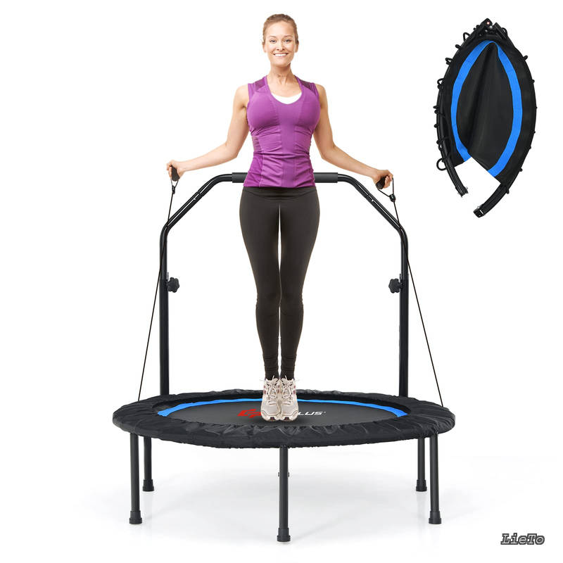 【送料無料】トランポリン 幅101cm 耐荷重150kg 手すり4段階調節 大人用 子供用 折りたたみ式 収納便利 6本脚 静音 手すり取り外し 高耐久性 組み立て簡単 とらんほりん トレーニング エクササイズ 室内室外兼用 家庭用(ブルー)|LieTo