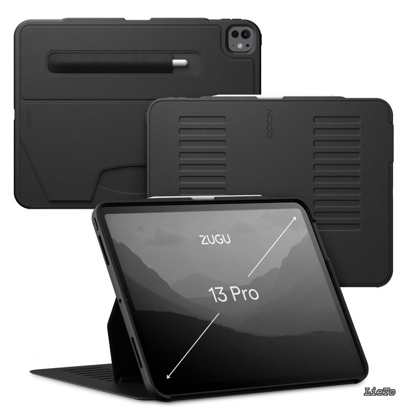 【送料無料】CASE iPad Pro 13 インチ M4 / M5 (2024 / 2025)との互換性あり ケース 極薄 落下衝撃保護 10段階スタンド機能 ペンホルダー ワイヤレス充電 オートスリープ (Pro13 カバー ブラック 黒)｜LieTo